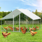 XL-Modell mit Schloss – 300 x 200 x 200 cm – verzinkter Stahl – Hühnerstall aus verzinktem Stahl mit Sonnenschutzdach und Hühnerklappe – Außengehege – für Tiere geeignet