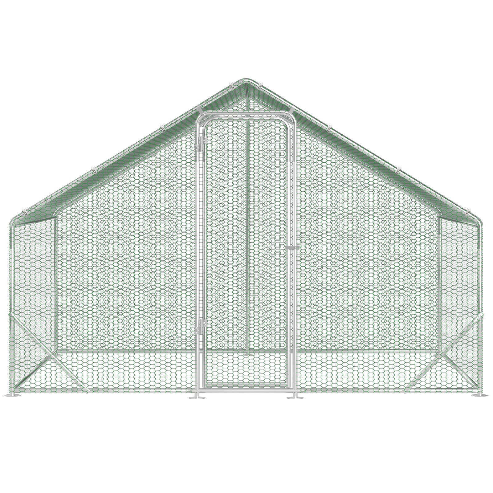 XL-Modell mit Schloss – 300 x 200 x 200 cm – verzinkter Stahl – Hühnerstall aus verzinktem Stahl mit Sonnenschutzdach und Hühnerklappe – Außengehege – für Tiere geeignet