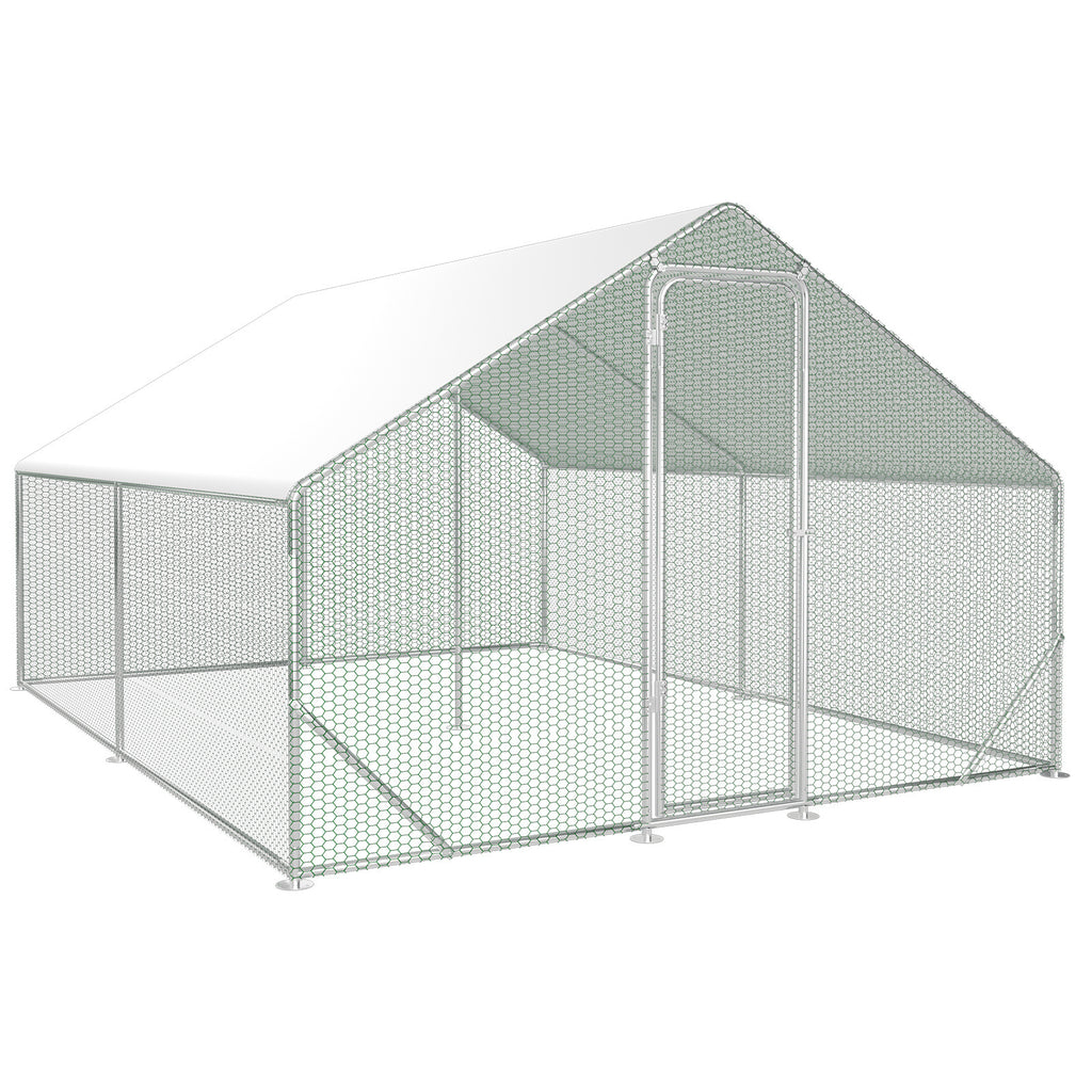 3 × 4 × 2 Meter großer Hühnerstall für den Außenbereich – Geflügelstall aus verzinktem Stahl mit Kuppeldach, geeignet für Hühner, Kaninchen, Gänse, Tauben und Wachteln, mit Metallzaun mit Maschen