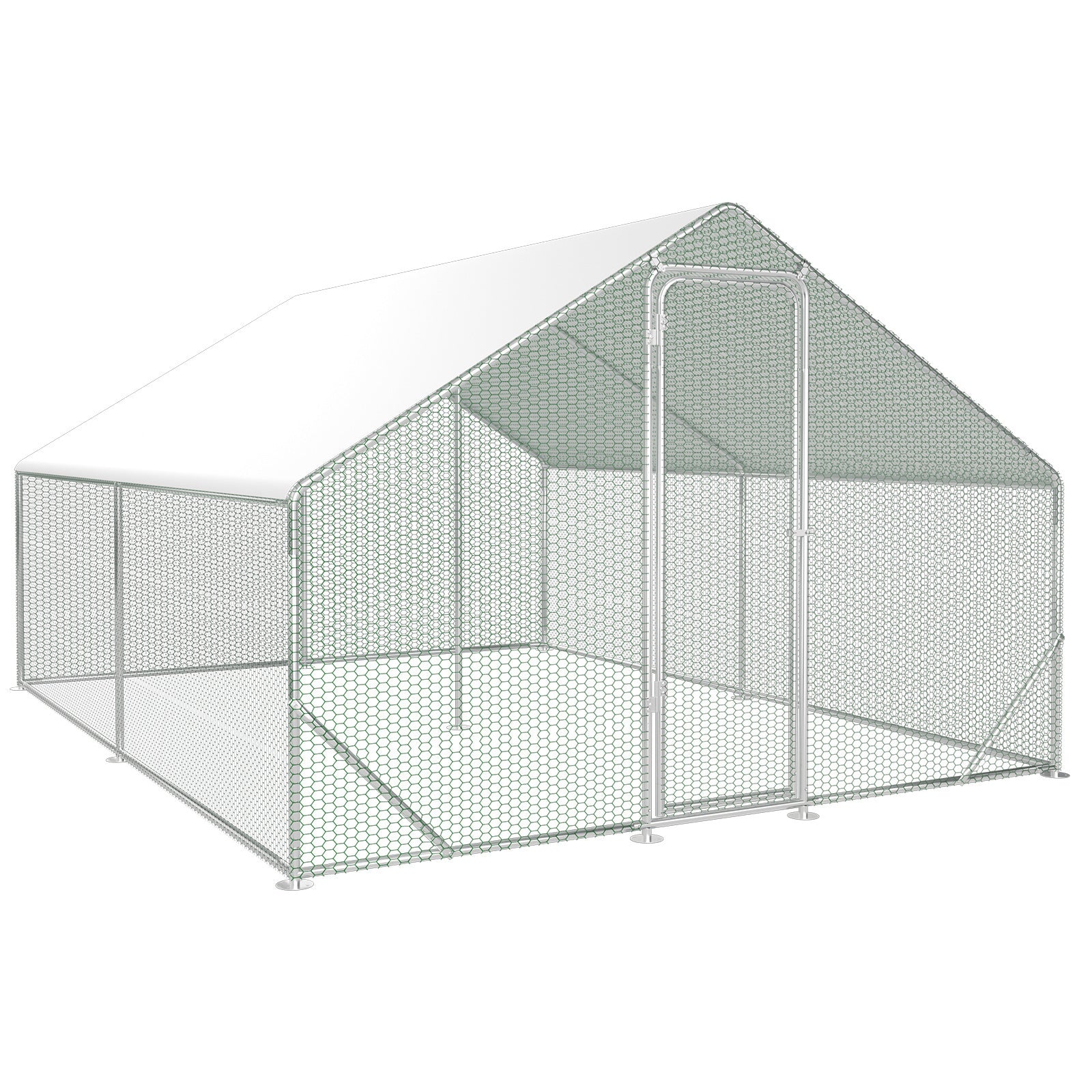 3 × 4 × 2 Meter großer Hühnerstall für den Außenbereich – Geflügelstall aus verzinktem Stahl mit Kuppeldach, geeignet für Hühner, Kaninchen, Gänse, Tauben und Wachteln, mit Metallzaun mit Maschen
