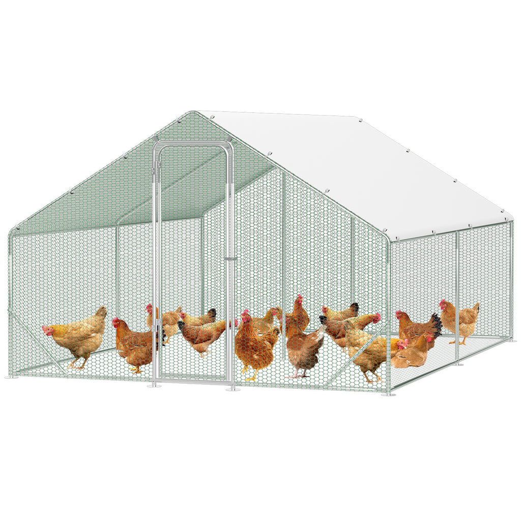 3 × 4 × 2 Meter großer Hühnerstall für den Außenbereich – Geflügelstall aus verzinktem Stahl mit Kuppeldach, geeignet für Hühner, Kaninchen, Gänse, Tauben und Wachteln, mit Metallzaun mit Maschen