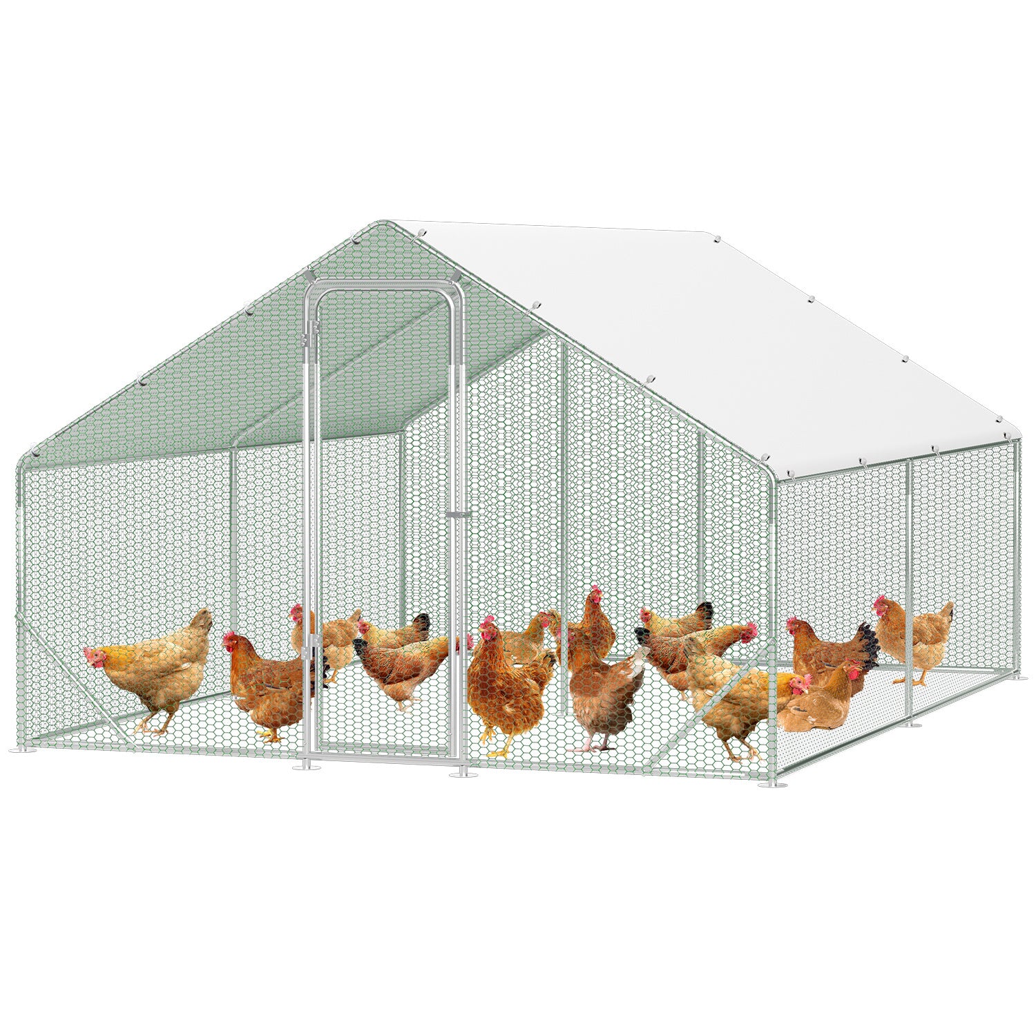 3 × 4 × 2 Meter großer Hühnerstall für den Außenbereich – Geflügelstall aus verzinktem Stahl mit Kuppeldach, geeignet für Hühner, Kaninchen, Gänse, Tauben und Wachteln, mit Metallzaun mit Maschen