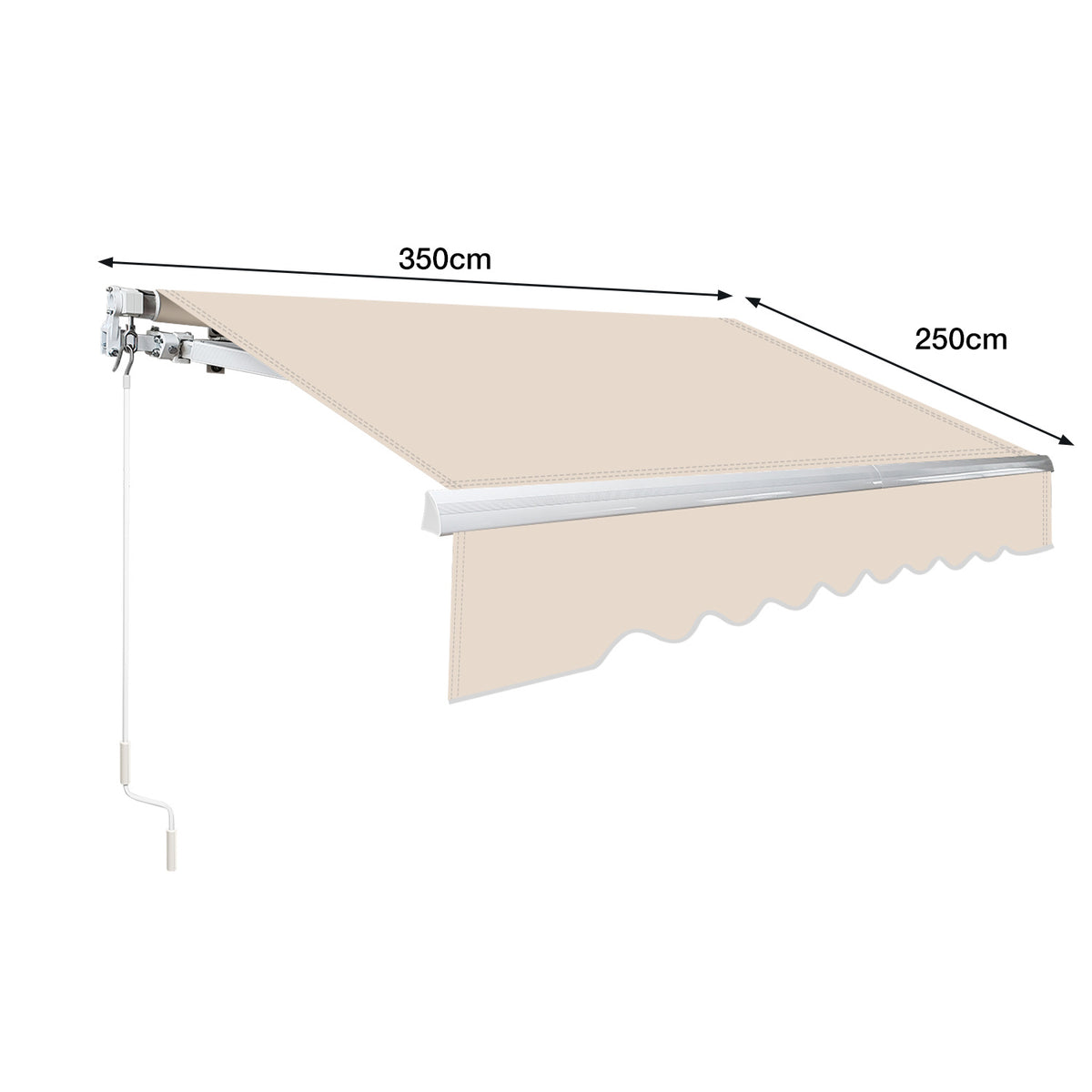 Gelenkarm-Markise, 350 x 250 cm, manuell ausfahrbare Markise, Neigung bis zu 30 Grad einstellbar, schützt vor Sonne und Regen, inklusive Wandhalterung, beige
