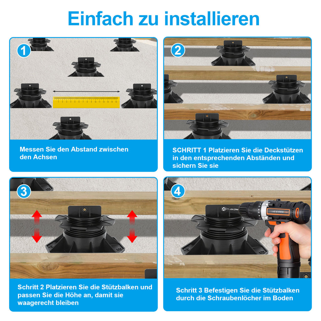 Stilt Bearings Height-Adjustable Pack of 100 Adjustable Feet 18-30 mm Plate Bearings - Stilt Bearing for Patio Tile Substructure Wood, WPC and Stone