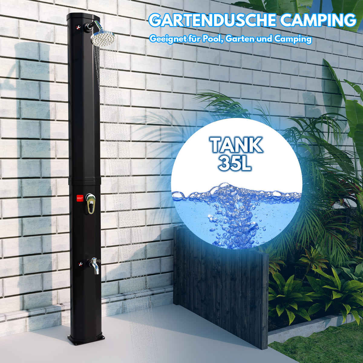 Solardusche - 35 Liter Solar Gartendusche mit Schutzabdeckung, 180°verstellbarer Duschkopf, erhitzbar bis 60°C - perfekt für Garten und Haushalt