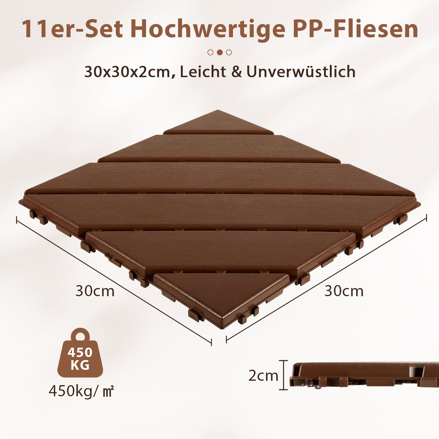 Polypropylen-Terrassenfliesen im Puzzle-Design, 30 x 30 cm, anthrazitgrau/rotbraun, aus Kunststoff | Witterungsbeständig, rutschfest, einfach zu verlegen, geeignet für Terrassen, Balkone und Gärten, leicht zu reinigen, Kunststoffboden, 1–5 Quadratmeter