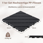 Polypropylen-Terrassenfliesen im Puzzle-Design, 30 x 30 cm, anthrazitgrau/rotbraun, aus Kunststoff | Witterungsbeständig, rutschfest, einfach zu verlegen, geeignet für Terrassen, Balkone und Gärten, leicht zu reinigen, Kunststoffboden, 1–5 Quadratmeter
