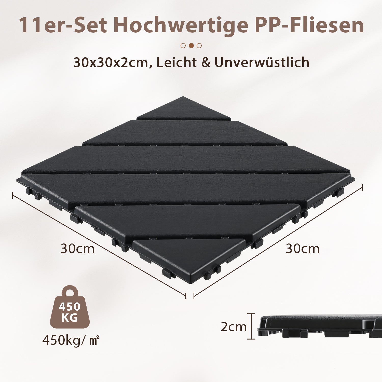 Polypropylen-Terrassenfliesen im Puzzle-Design, 30 x 30 cm, anthrazitgrau/rotbraun, aus Kunststoff | Witterungsbeständig, rutschfest, einfach zu verlegen, geeignet für Terrassen, Balkone und Gärten, leicht zu reinigen, Kunststoffboden, 1–5 Quadratmeter