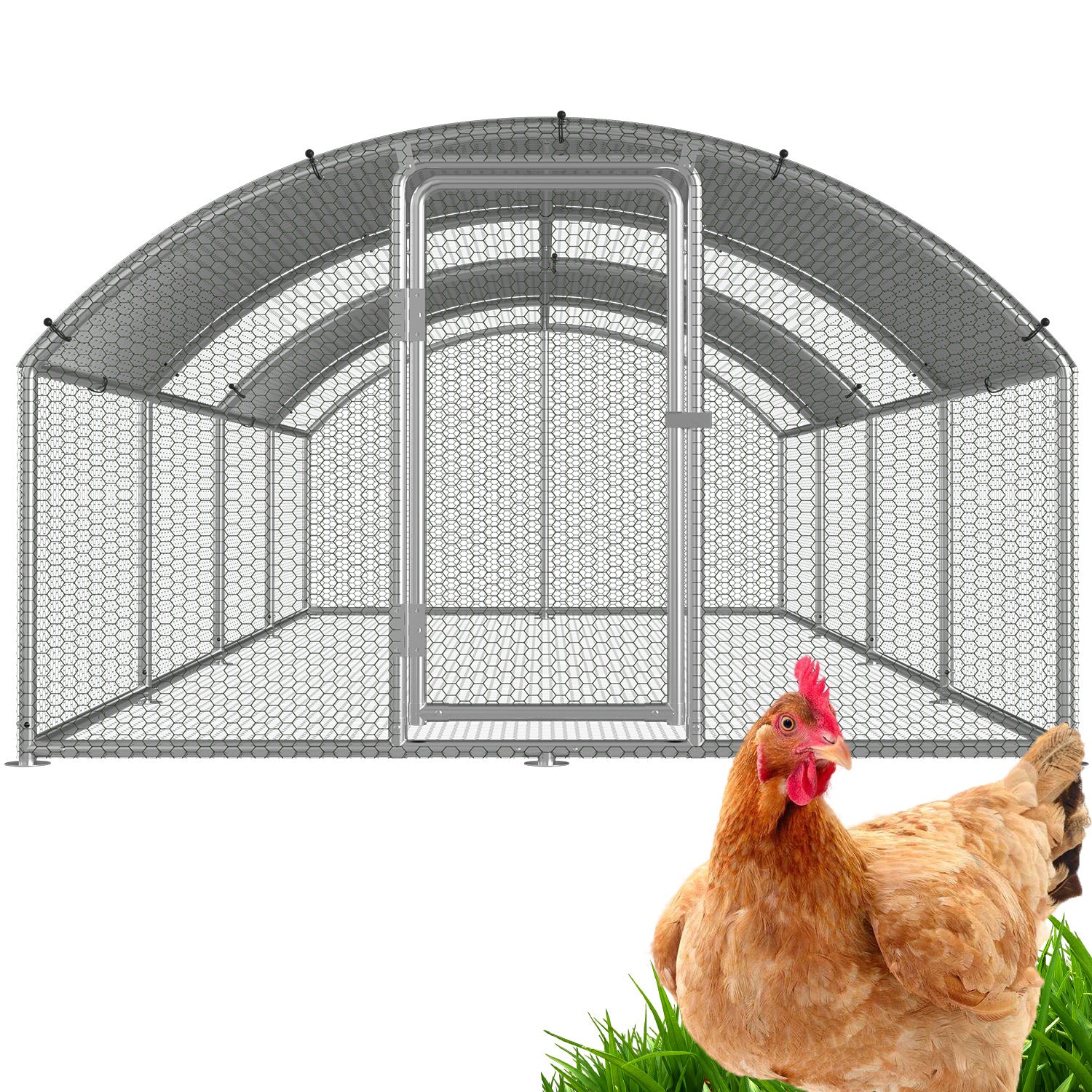 6–24 Quadratmeter große kuppelförmige Hühnerställe für den Außenbereich, Hühnerställe aus verzinktem Stahl, mit Tür und Riegel, Geflügelställe für Hühner, Kaninchen, Gänse, Tauben und Wachteln, Metallzäune