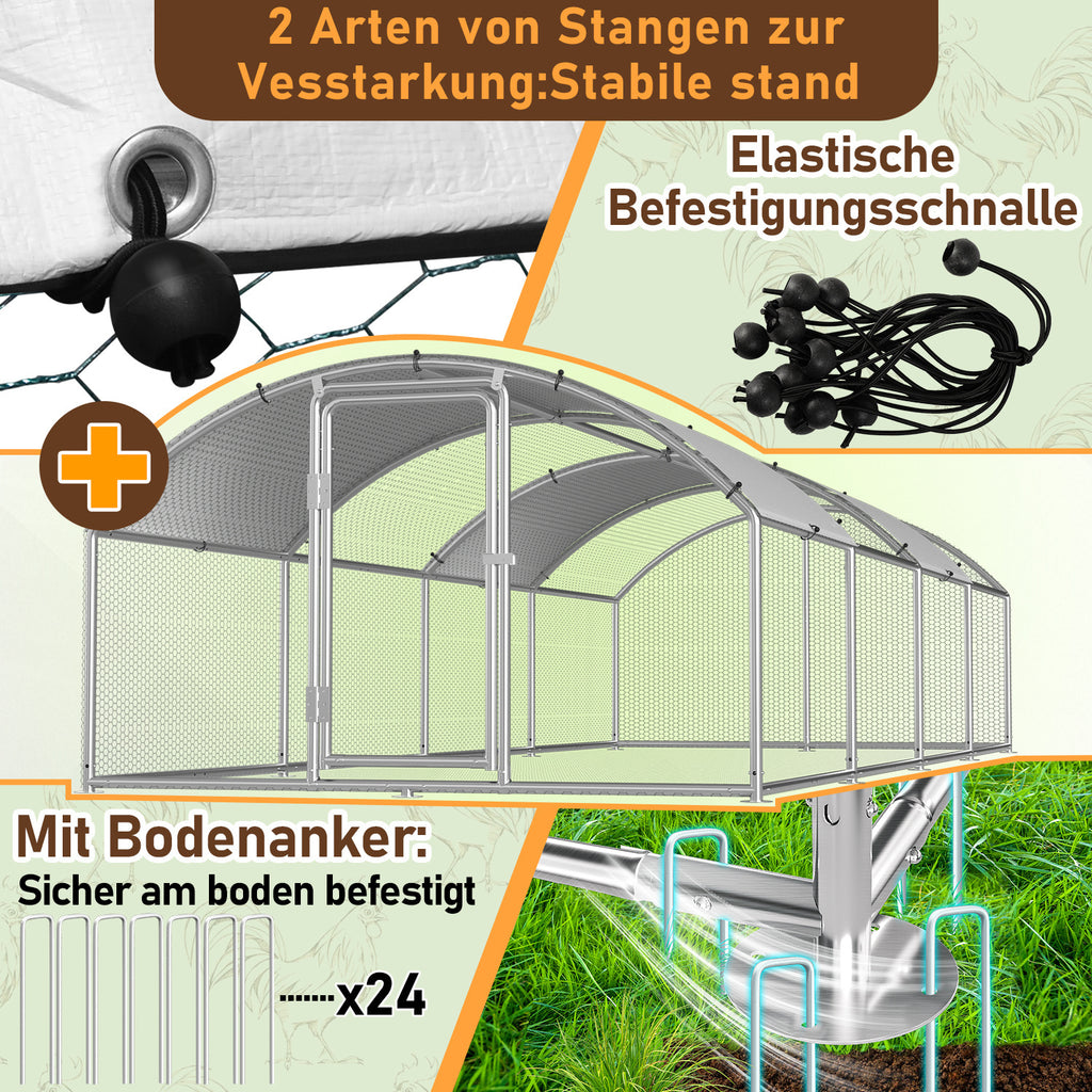 6–24 Quadratmeter große kuppelförmige Hühnerställe für den Außenbereich, Hühnerställe aus verzinktem Stahl, mit Tür und Riegel, Geflügelställe für Hühner, Kaninchen, Gänse, Tauben und Wachteln, Metallzäune
