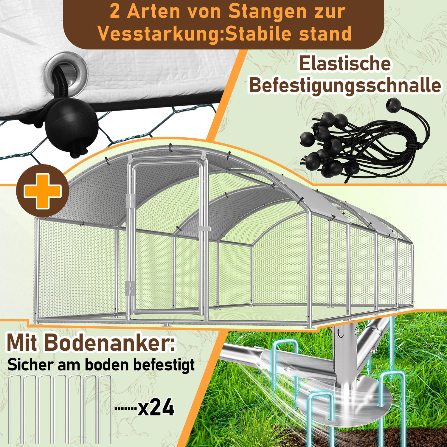 6–24 Quadratmeter große kuppelförmige Hühnerställe für den Außenbereich, Hühnerställe aus verzinktem Stahl, mit Tür und Riegel, Geflügelställe für Hühner, Kaninchen, Gänse, Tauben und Wachteln, Metallzäune