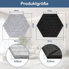 12–36 Stück sechseckige Akustikplatten, selbstklebend, schwarz/grau, aus hochdichtem Dämmmaterial, platzsparend, geeignet für Wandverkleidungen und Schalldämmung, ideal für Tonstudios und die Wohnraumgestaltung (30 x 26 x 0,9 cm)