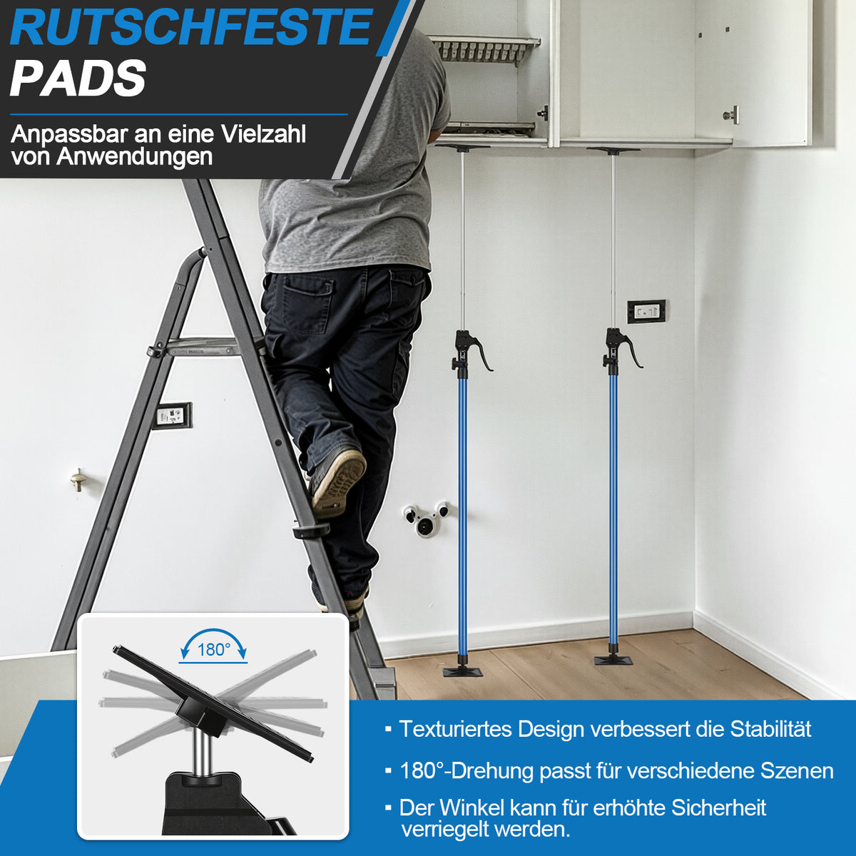 115-290CM Stützstange für Tischlerarbeiten, inklusive Aufbewahrungstasche | Tragkraft 100 kg, 4-stufige Höhenverstellung, Hilfswerkzeug für die Schrankmontage, inklusive Aufbewahrungstasche