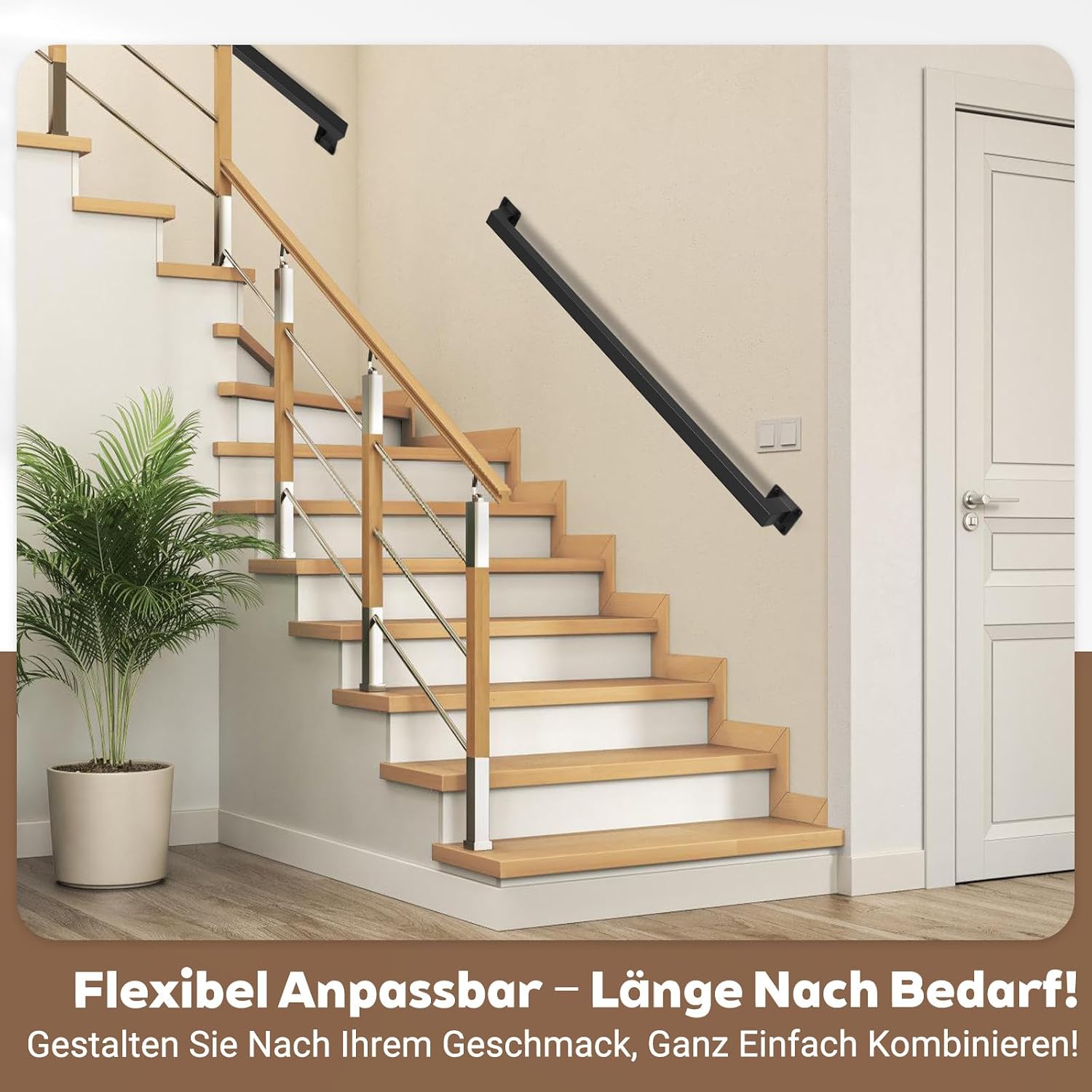 Handlauf Treppengeländer Geländer Schwarz Wandhandlauf Wand Treppe, Quadratisches Rohrdesign, Treppengeländer Innen und Außen für Treppen, Brüstung, Balkon