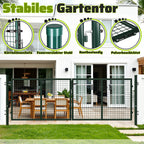 Doppelflügeltore, 300x100cm/350x100cm Metall Gartentor, Gartenzaun Zaun inkl. Griff, Schloss und 3 Schlüsseln, Robust Gartentür für Zauntür, Hoftor, Zauntor, Rundrohr, Grün/Anthrazit