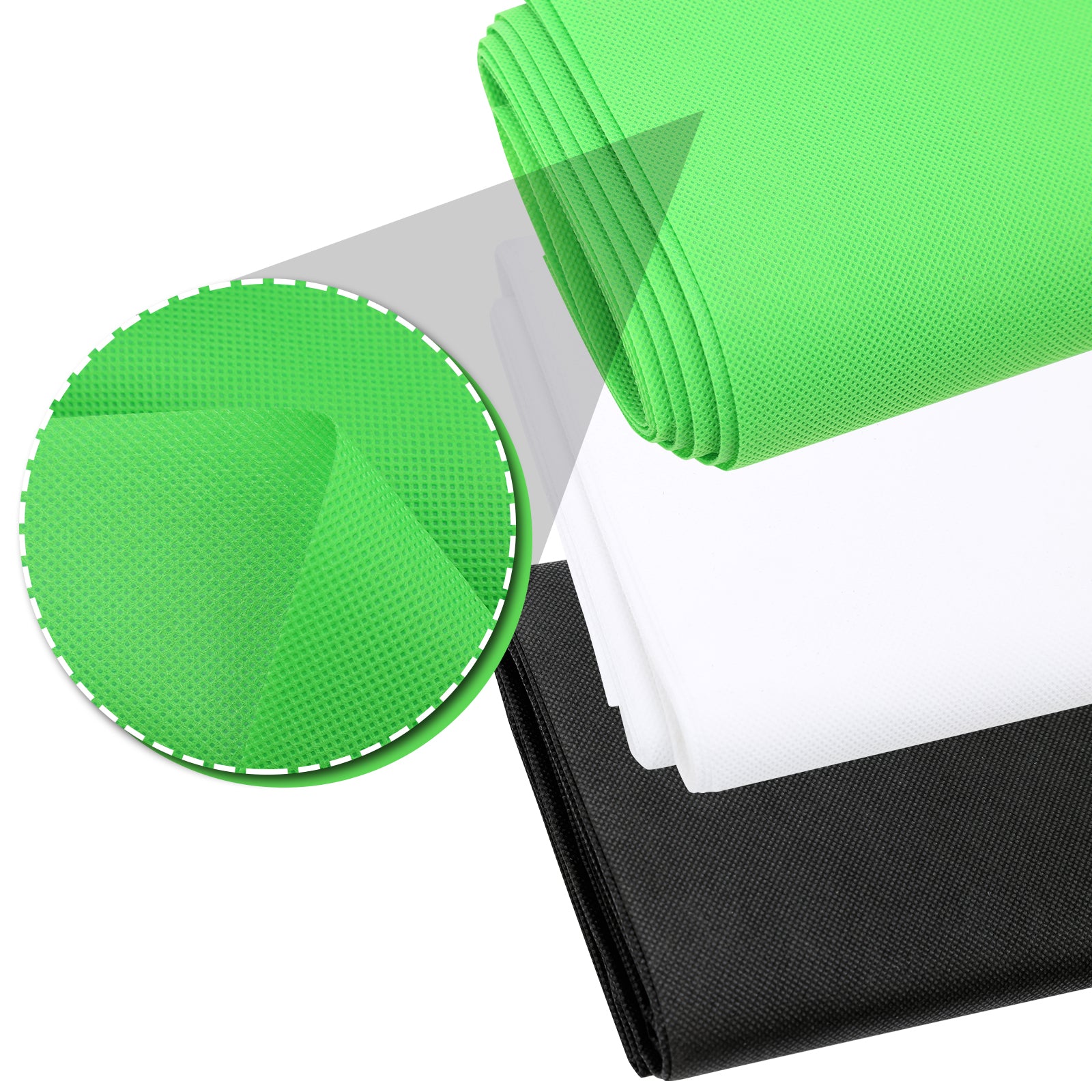 Hintergrund Ständer, 2x3M Hintergrundsysteme mit 3 Hintergrundstoffe (Grün/Weiß/Schwarz), Fotostudio Hintergrundsystem für Green Screen, Portrait und Videoaufnahme