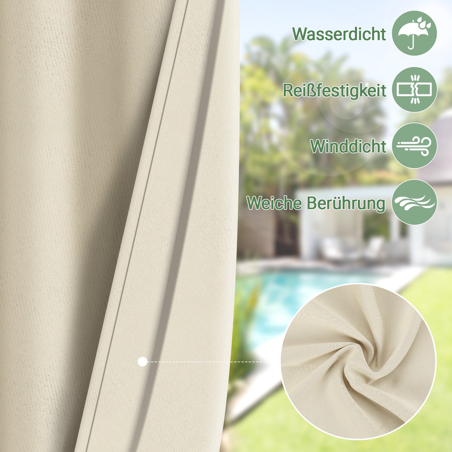Outdoor Vorhang Wetterfest mit Ösen Sonnenschutz Wasserdicht Thermovorhang Panel,Cremefarben