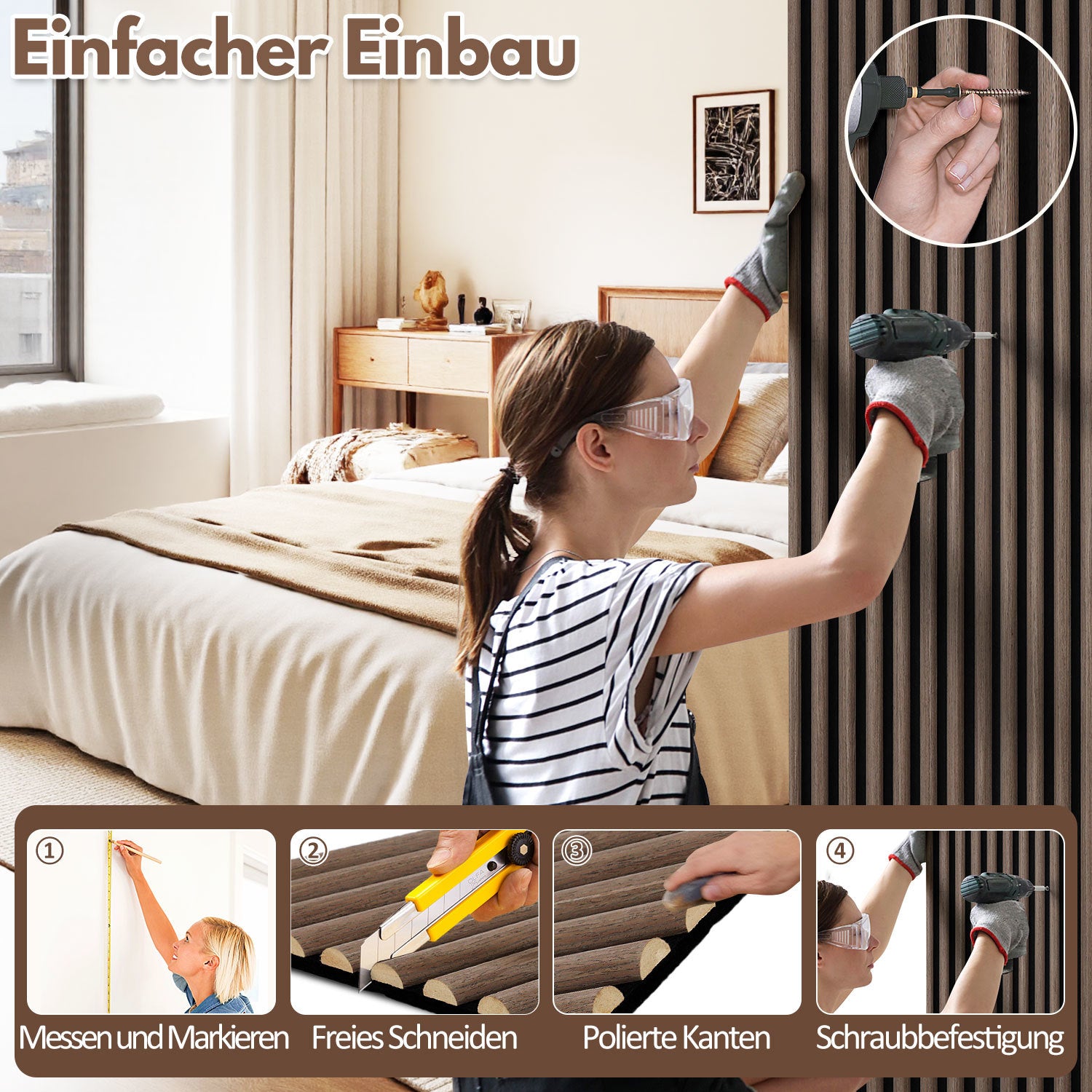 Schallabsorptionsplatten, 120 x 60 cm, für gewölbte Wände, aus Holz und Filz, schalldämmend, Holzoberfläche, geeignet für die Wandgestaltung in Aufnahmestudios und Privathaushalten, große Abdeckfläche, Farbe: Weißeiche/Schwarznussbaum, 1–4 Stück