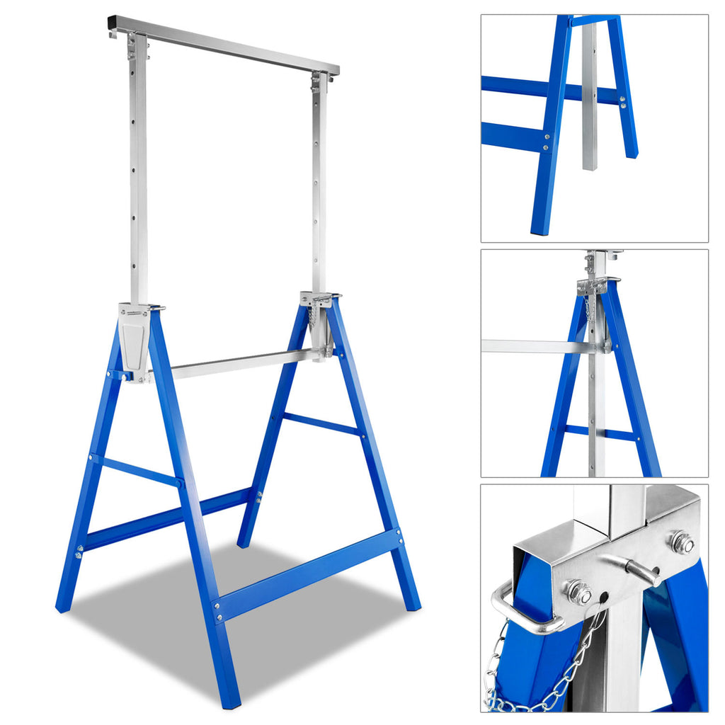 Arbeitsständer, 2er-Set, höhenverstellbar, 7 Stufen (80–130 cm), Gerüstständer, Tragkraft 400 kg pro Paar, klappbare Ständer für Haushalt, Werkstatt und Garten, blau