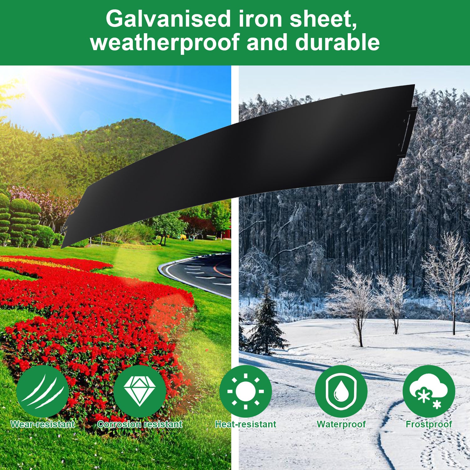 Rasenkante verzinkt Metall, 5m 10m 15m 20m 25m 30m 35m 40m 45m 50m 100x18cm Beeteinfassung Mähkante Palisade Gartenbeet, Silber oder Schwarz(Länge 5m - Höhe 18cm)