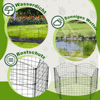 Teichzäune, Metall-Gartenzäune, Außenzäune, 3,75/7,5/10,5 Meter, inklusive Zaunelemente und Befestigungsstangen, oben nach oben gewölbt