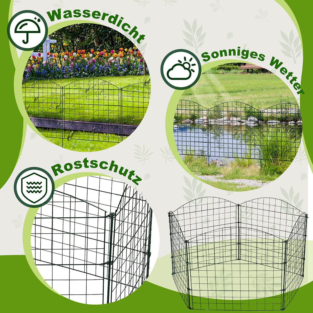 Teichzäune, Metall-Gartenzäune, Außenzäune, 3,75/7,5/10,5 Meter, inklusive Zaunelemente und Befestigungsstangen, oben nach oben gewölbt