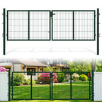 Doppelflügeltore, 300x100cm/350x100cm Metall Gartentor, Gartenzaun Zaun inkl. Griff, Schloss und 3 Schlüsseln, Robust Gartentür für Zauntür, Hoftor, Zauntor, Quadratrohr, Grün/Anthrazit