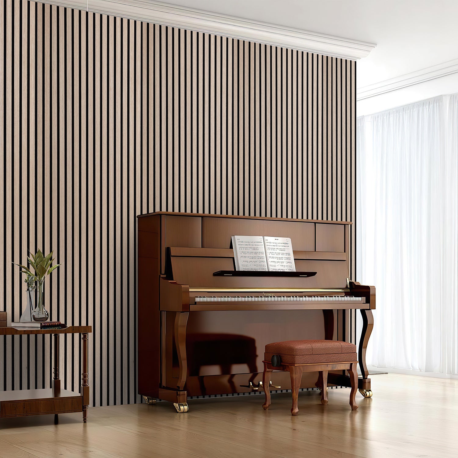 120 x 60 cm große schallabsorbierende Holzpaneele, selbstklebende 3D-Wandpaneele in Holzoptik, die sowohl schalldämmend als auch dekorativ sind und sich für Wohnzimmer, Büros und Ateliers eignen; zur Wandmontage; Eichenfarbe
