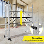 Gerüst, 4 in 1 Alu Multifunktionsleiter 6+6 Stufen, Mobile Mehrzweckleiter mit Plattform und 2 Räder, Arbeitsgerüst, Arbeitsbühne, Belastbar bis max. 150 Kg