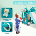 Kinderrutsche, zusammenklappbare Kinderrutsche, stabile Gartenrutsche mit Basketballkorb und Handläufen, lustige Kinderrutsche, für drinnen und draußen geeignete Kleinkindrutsche, grün