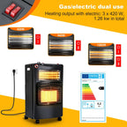Gasheizer 4200W, Elektroheizung 1260W, Gas Heizstrahler inkl. Gasdruckregler, Gasschlauch, Gasheizofen, Infrarot Keramikbrenner, Butan- oder Propangasflaschen bis 15kg