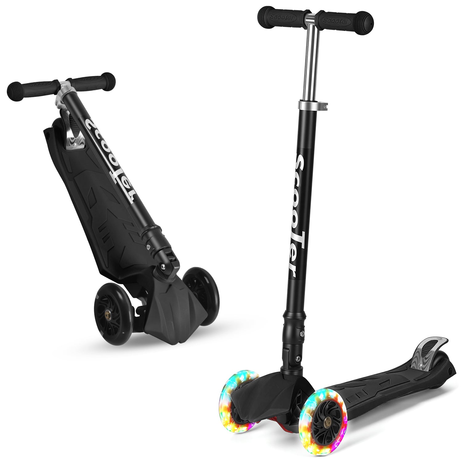 Kinder-Tretroller, City-Tretroller, Dreirad-Tretroller, Tretroller, zusammenklappbare Tretroller, Dreirad-Tretroller mit LED-Rädern, Kinder-Tretroller mit 4-stufiger Höhenverstellung, maximale Tragkraft 50 kg