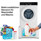 Waschmaschinensockel 60 x 60 x 40 cm mit 3 verstellbaren Ablagen, Waschmaschinen Untergestell bis 150 kg für Waschmaschine & Trockner, Weiß