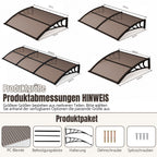 Vordach für Außentüren, halbtransparente, braune PC-Platten + schwarze Verstärkungsstreben, vergrößerte Regenrinne, einseitig geneigtes, gewölbtes Vordach, schützt vor Sonne und Regen, vier Größen: 120 cm / 150 cm / 200 cm / 300 cm