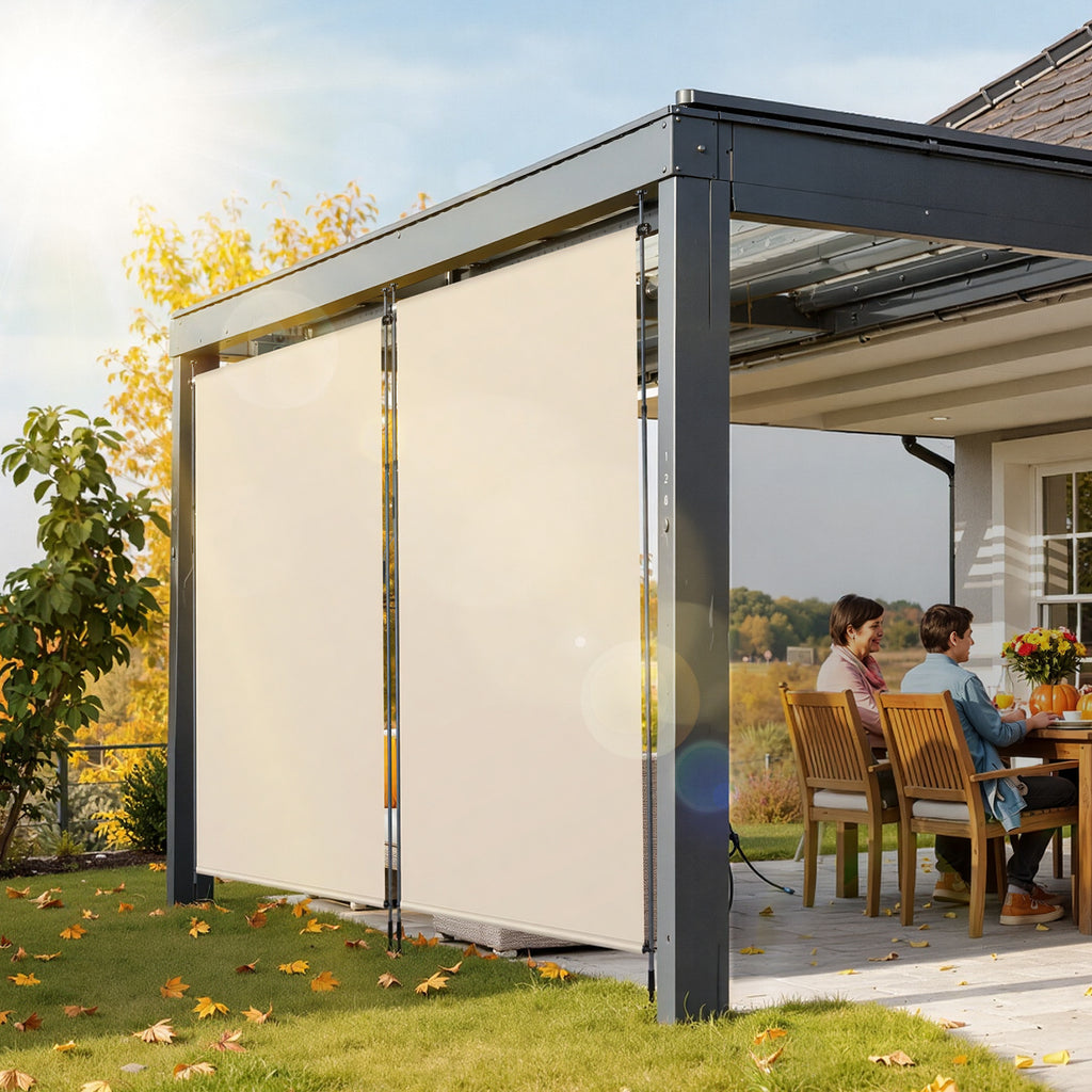 Vertikalmarkisen, ausziehbare Vertikalmarkisen für den Außenbereich mit Handkurbel, keine Bohrungen erforderlich, Sichtschutz für den Balkon sowie Windschutz für Garten und Terrasse, anthrazitgrau