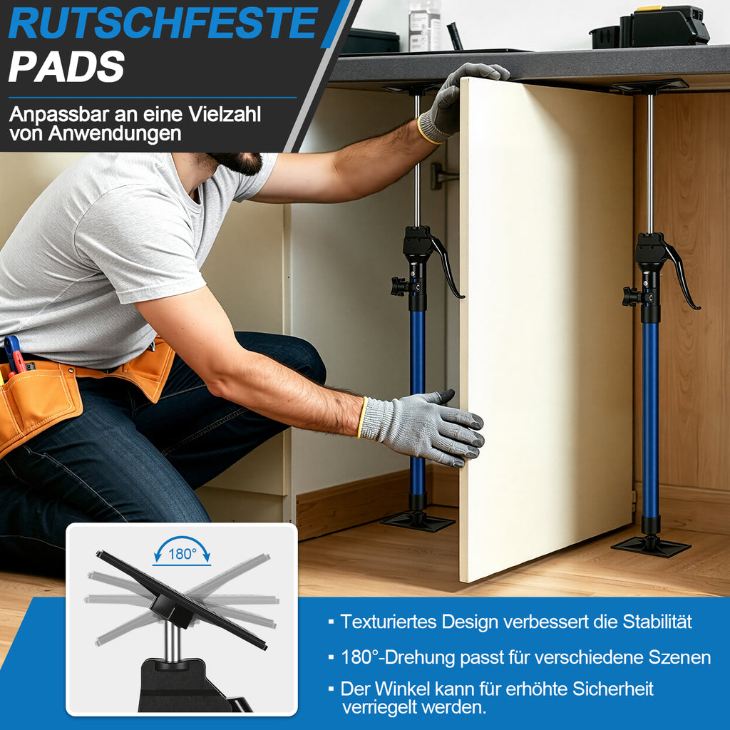 60–115 cm Stützstange für Tischlerarbeiten, inklusive Aufbewahrungstasche | Tragkraft 100 kg, 3-stufige Höhenverstellung, Hilfswerkzeug für die Schrankmontage, inklusive Aufbewahrungstasche