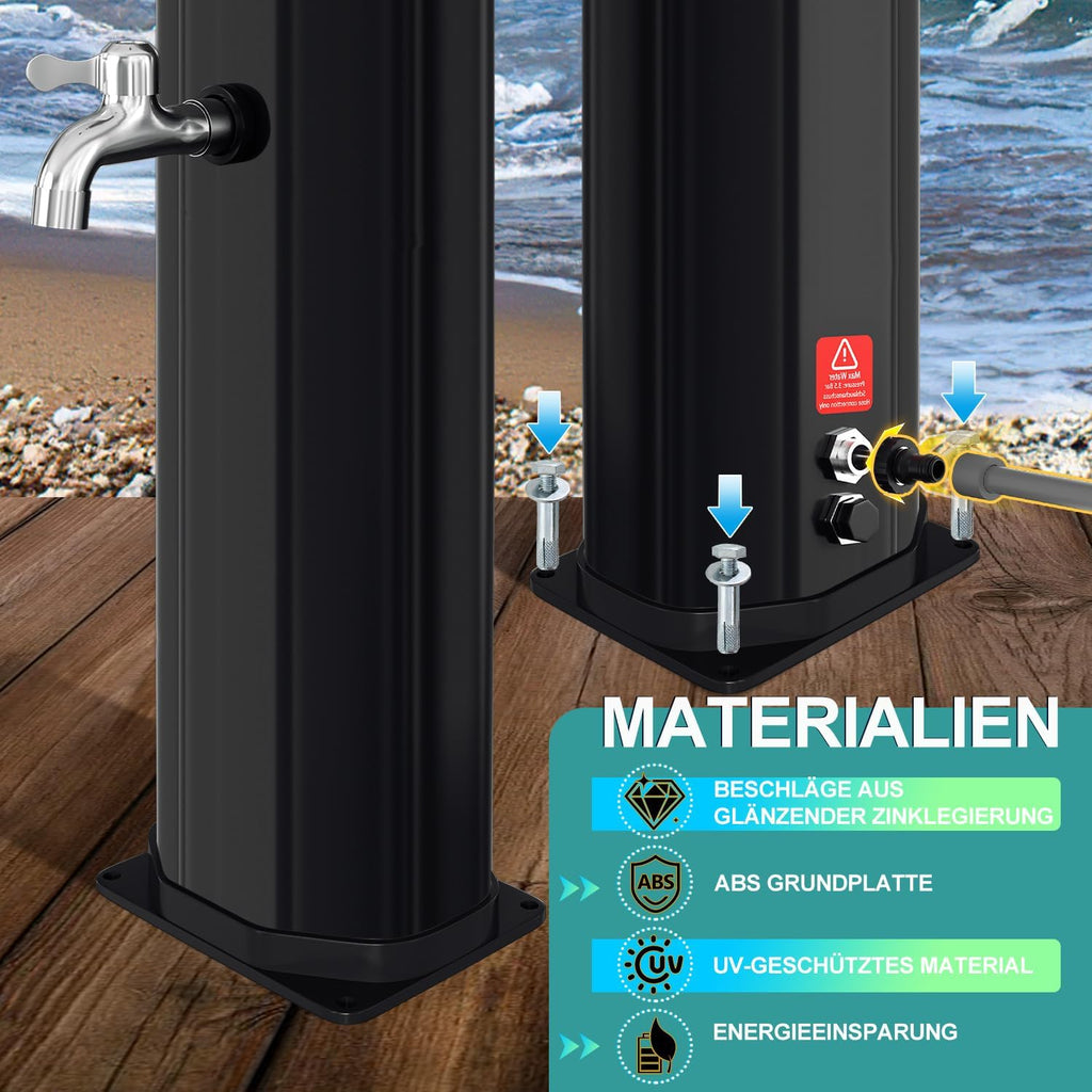 Solardusche - 35 Liter Solar Gartendusche mit Schutzabdeckung, 180°verstellbarer Duschkopf, erhitzbar bis 60°C - perfekt für Garten und Haushalt