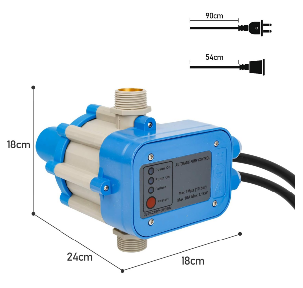 Pumpensteuerung mit Kabel, Druckwächter, Druckschalter, 10 bar (mit bar-Anzeige), Druckschalter, automatisches Ein- und Ausschalten, Gartenbewässerung