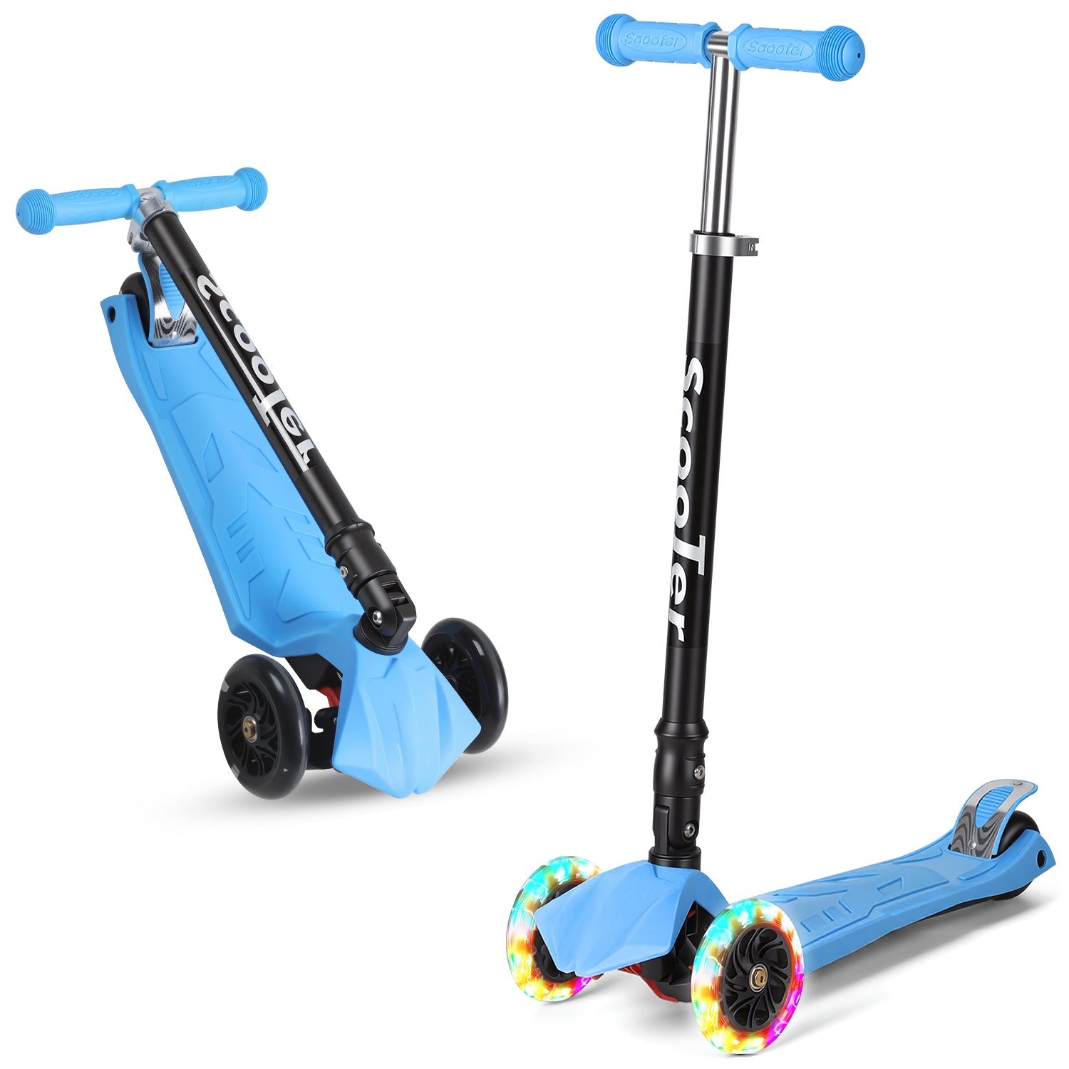 Kinder-Tretroller, City-Tretroller, Dreirad-Tretroller, Tretroller, zusammenklappbare Tretroller, Dreirad-Tretroller mit LED-Rädern, Kinder-Tretroller mit 4-stufiger Höhenverstellung, maximale Tragkraft 50 kg