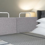 Bettgitter, 50/60 cm, Absturzsicherung, Sicherheitsgitter für Kinderbetten, in 5 Stufen höhenverstellbares Bett, Absturzsicherung, Bettgitter für Kinderbetten, Babybett und Familienbett (Leinen-Grau/Grün), optional