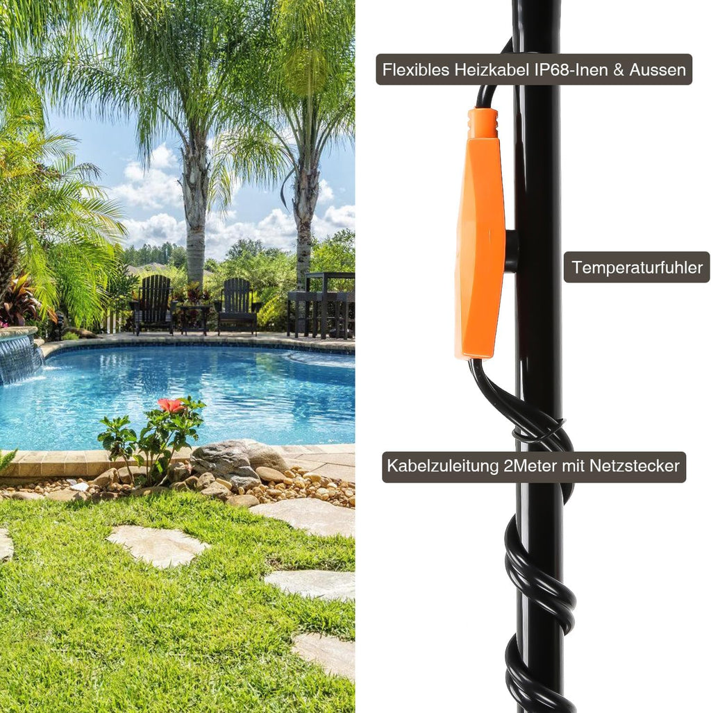 2-18 m Frostschutz-Heizkabel, Frostschutzkabel mit Thermostat, 32-288 W Heizkabel, Rohrbeheizung mit automatischem Schalter, Heizband für Wasserleitungen im Haus, in Schwimmbädern und in Teichen