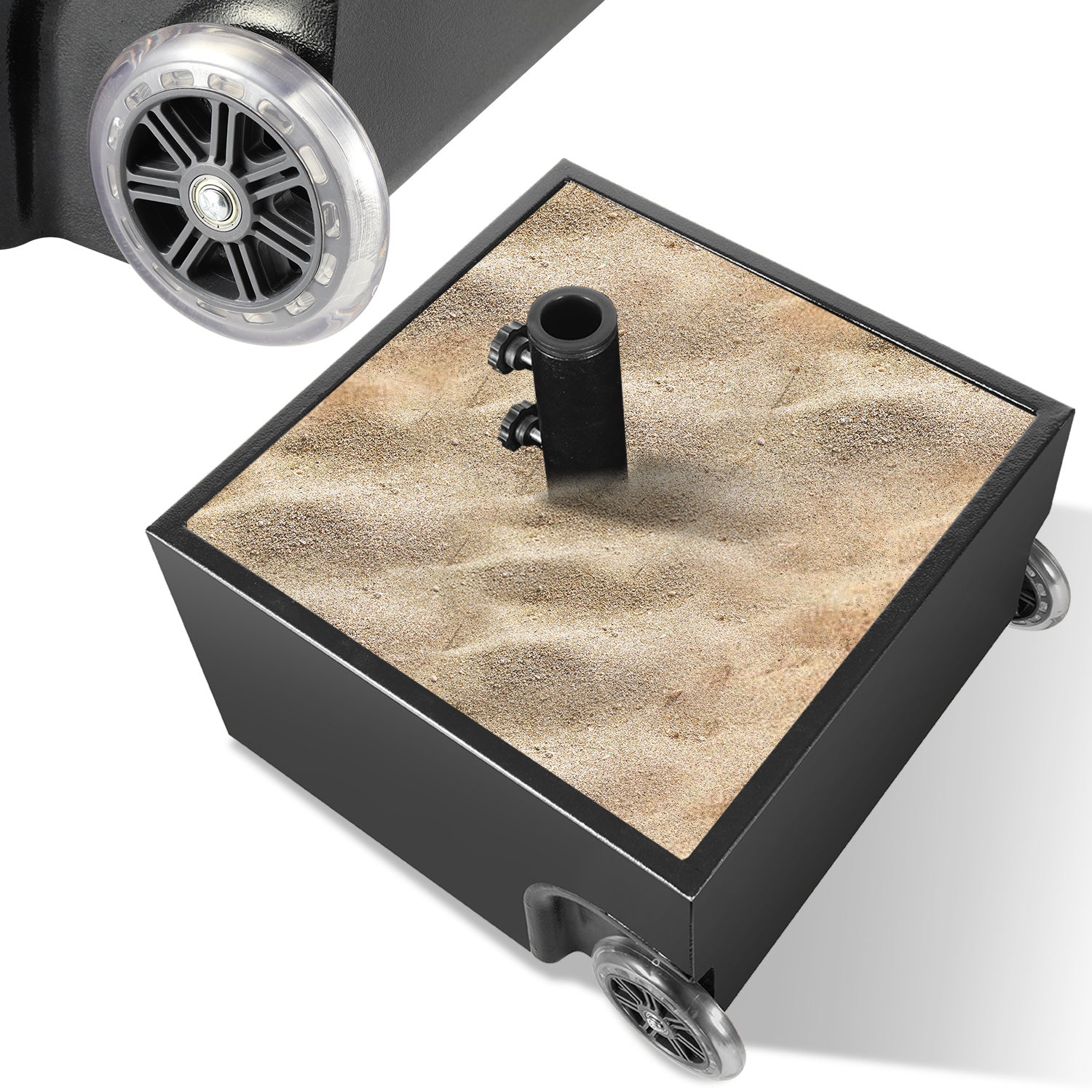 Sonnenschirmständer mit Rollen, 77 kg, geeignet für Schirmstangen mit 38/48 mm Durchmesser, bepflanzbarer Sonnenschirmständer (mit Abflusslöchern und befüllbarem Sockel), mobiler Sonnenschirmständer für Terrasse und Garten