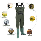 Wathose Herren Größen 42-47, Anglerhose 70D Nylon mit Stiefel, PVC Watthosen Wasserdichtl mit Haken, Angelhose mit Verstellbarer Schultergurt, Fischerhose für Baustellen, Gärten
