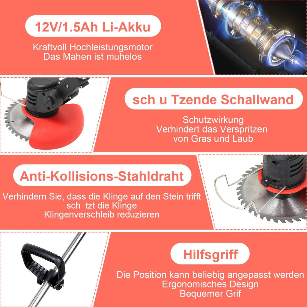 Akku-Rasenmäher, Rasentrimmer (Set mit 2 Akkus à 1,5 Ah und Ladegerät), 2-in-1, 18.000 U/min, 24 V, Kantenschneider
