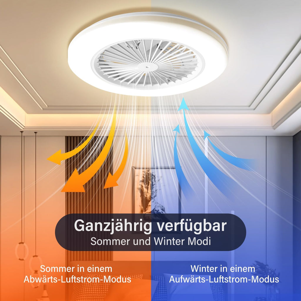 Deckenventilator Mit Beleuchtung, Smart RGB LED Fan Licht, φ50cm Deckenleuchte mit Ventilator, dimmbar, App und Fernbedienung, 6-Gang, 3 Farbtemperatur, Timer, Sommer/Wintermodus