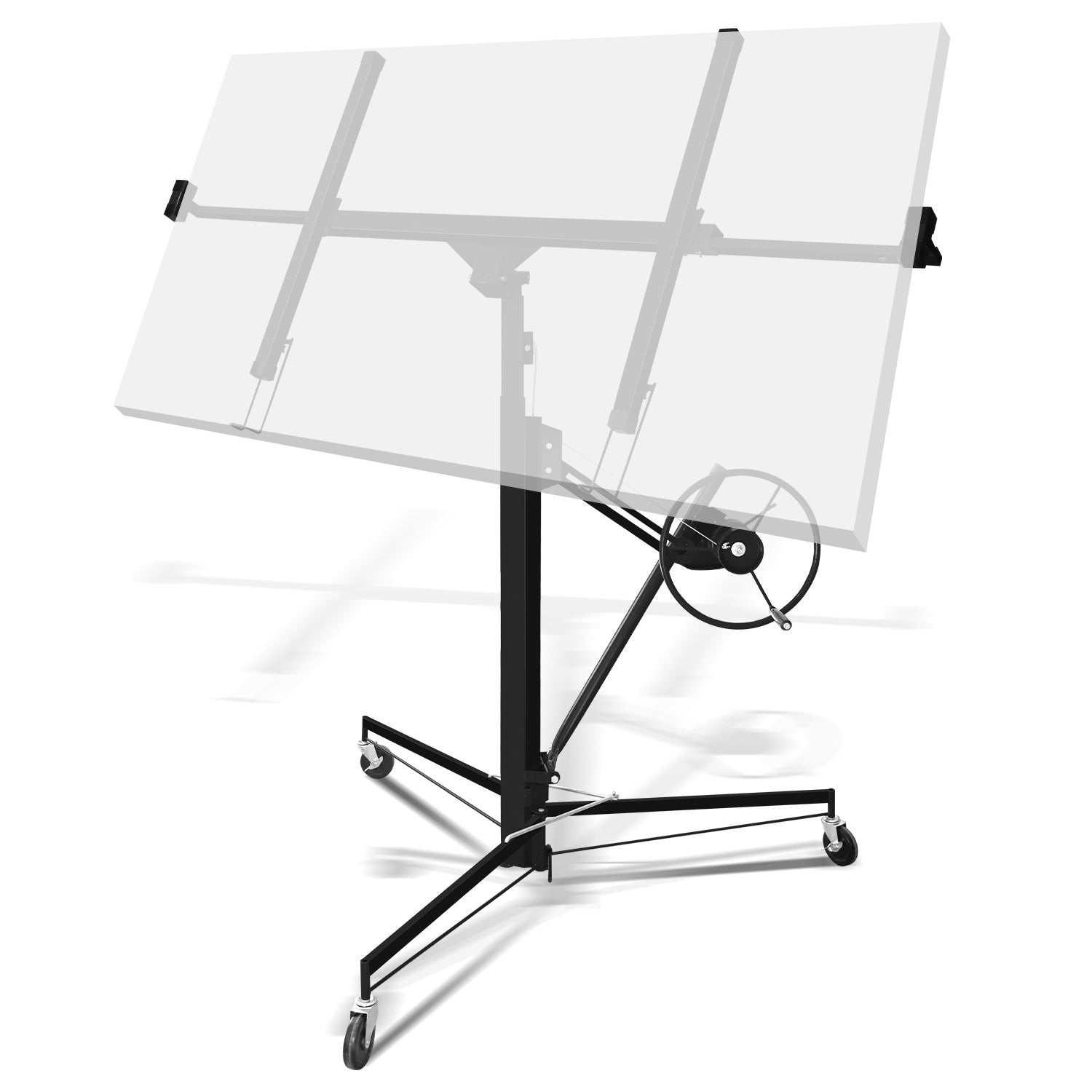 Gipskarton-Hebebühne, zusammenklappbar, XXL-Ausführung, 140 cm – 350 cm, einstellbare Arbeitshöhe, Tragkraft 68 kg, maximale Ausladung für Gipskartonplatten 290 cm