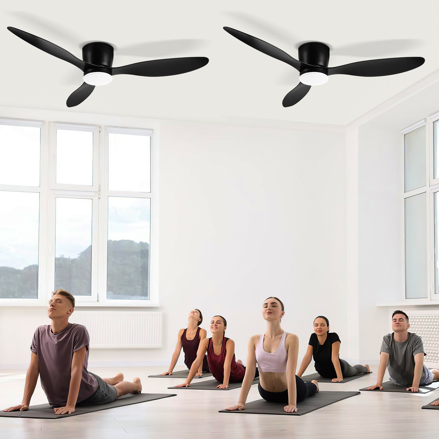 Deckenventilator mit Beleuchtung und Fernbedienung, Ø 132 cm Deckenlampe mit Ventilator dimmbar, 3 Farbtemperaturen und 6 Stufen, Sommer-/Winterfunktion, mit Timer, Schwarz