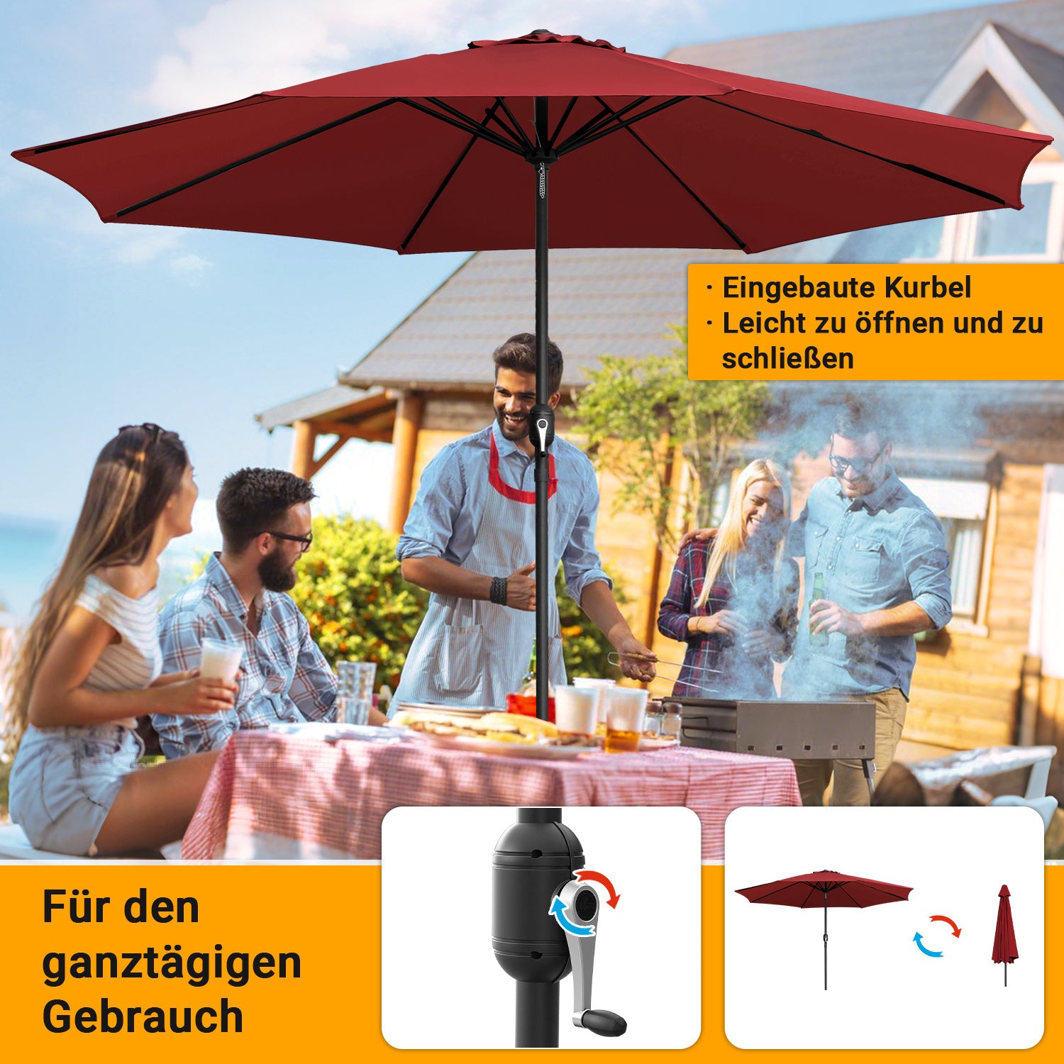 Sonnenschirm 350cm Groß UV-Schutz Gartenschirm Wasserabweisende Balkonschirm Ampelschirm ohne Ständer,Parasol mit Handkurbel Marktschirm für Balkon Garten Terrasse, Es stehen fünf Farben zur Auswahl
