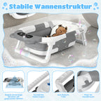 Babybadewanne, Kinderbadewanne, 0–12 Monate, zusammenklappbare Badewanne, grauer Bär (mit Badematte)