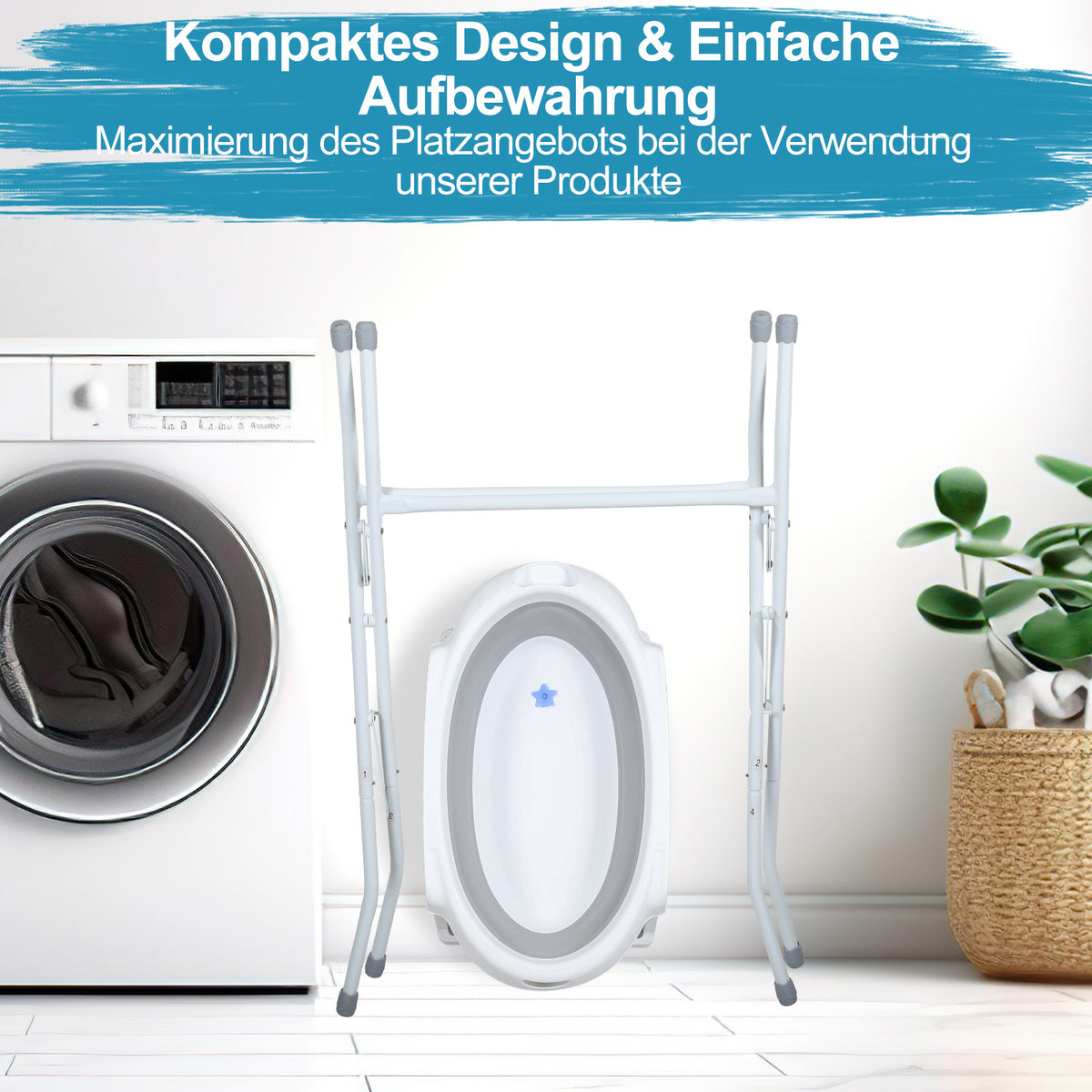 Baby Badewanne mit Ständer 21x48x85CM Badekissen Kinder Faltbare Bad Babywanne Grau